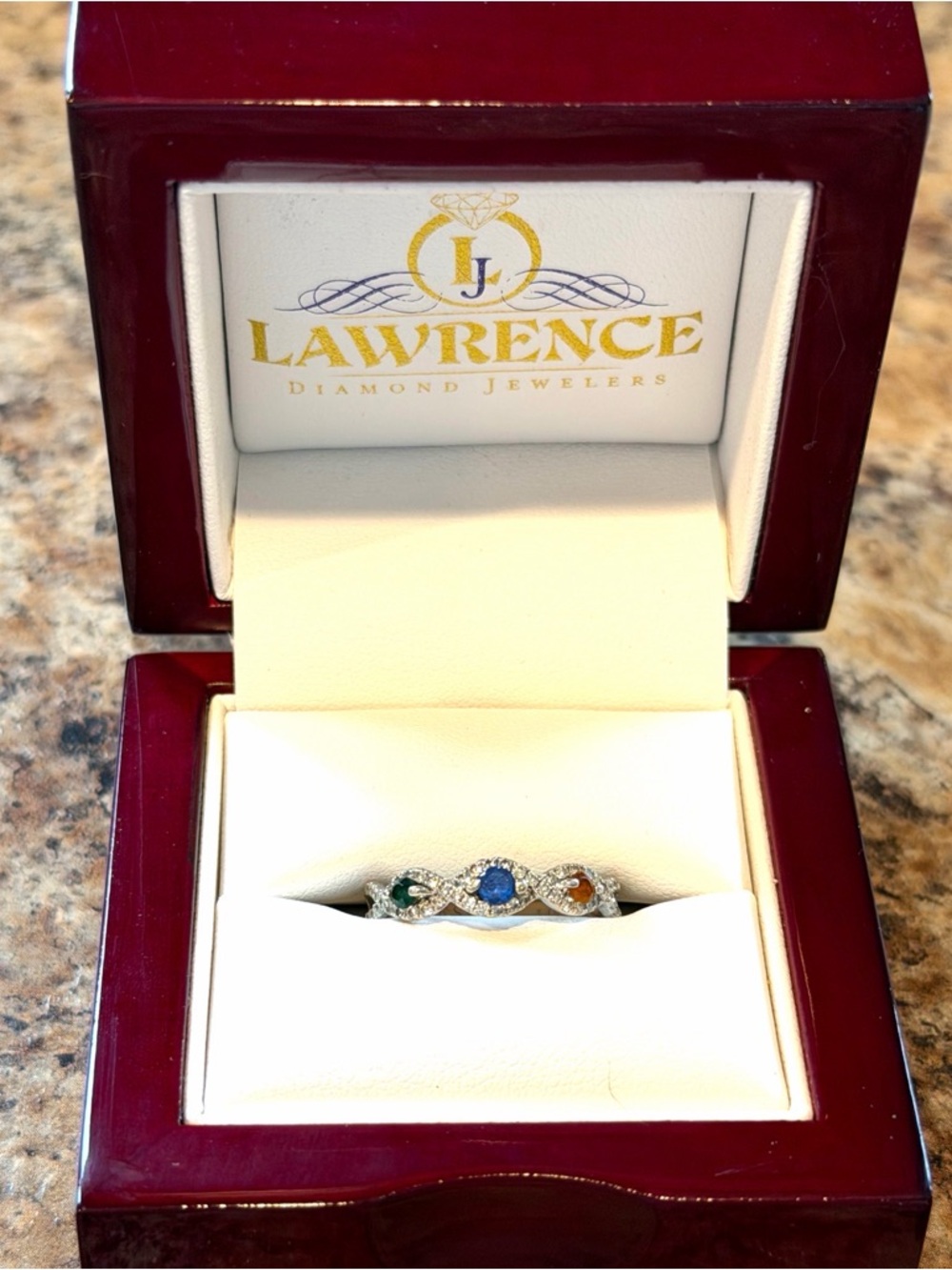 Love Story 14k White Gold Sapphire Emerald Citrine Band Ring Size 7
